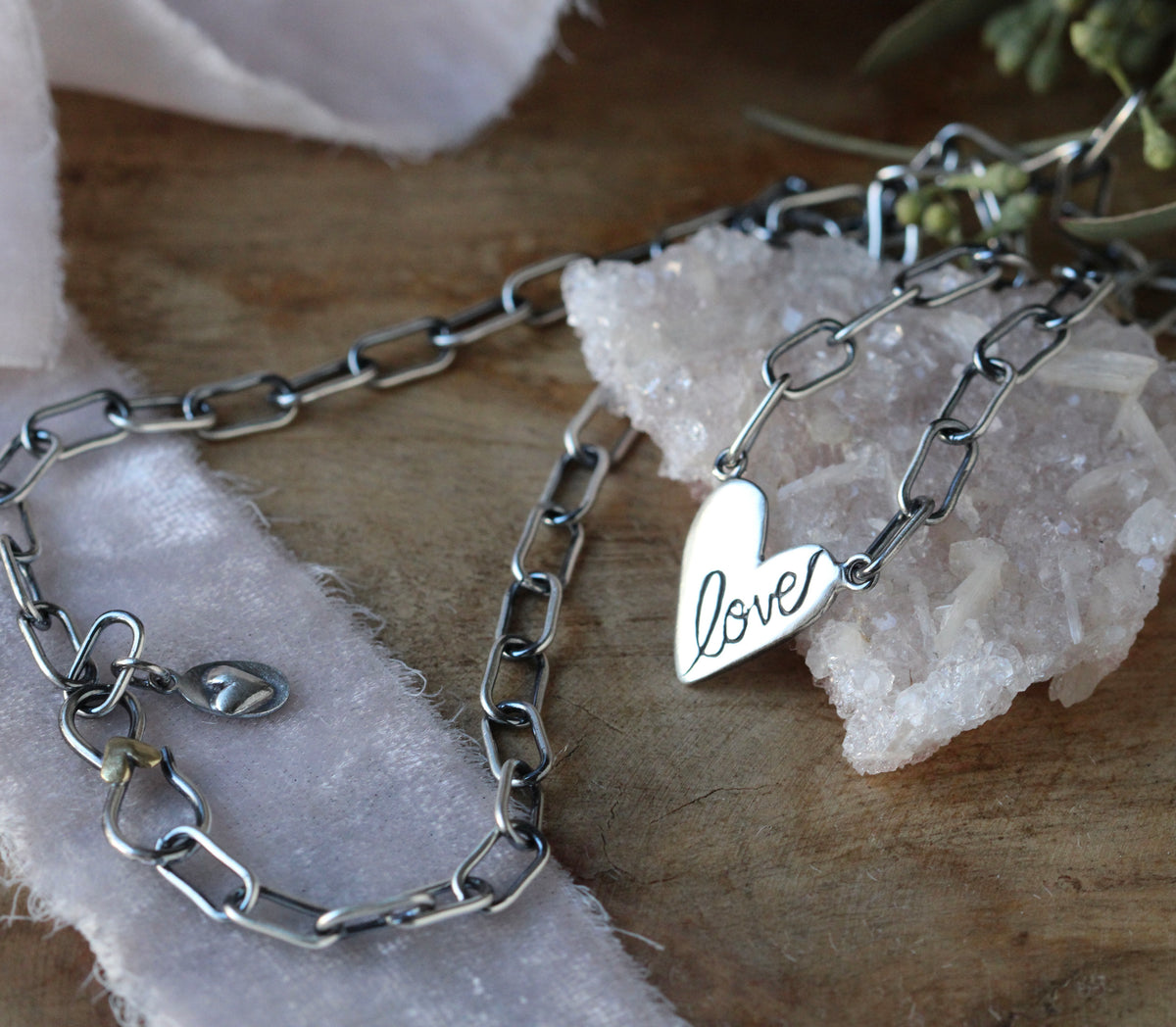 LOVE NOTES Sculpted Love Heart on handmade Paper clip sterling silver Necklace