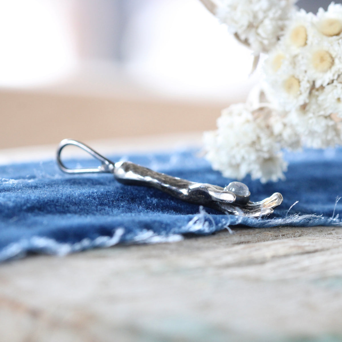 Moonstone In Hand Sterling Silver Botanical Charm