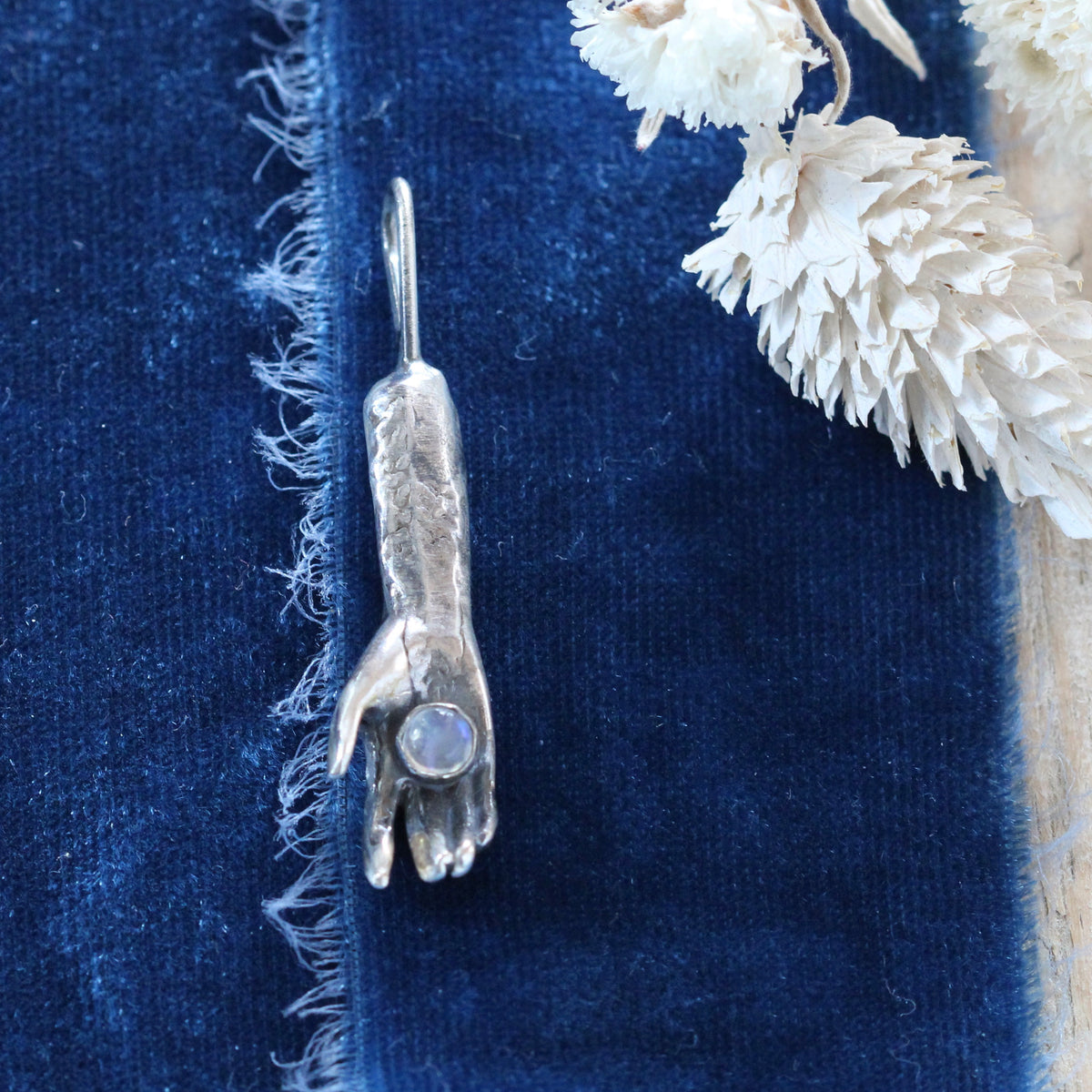 Moonstone In Hand Sterling Silver Botanical Charm