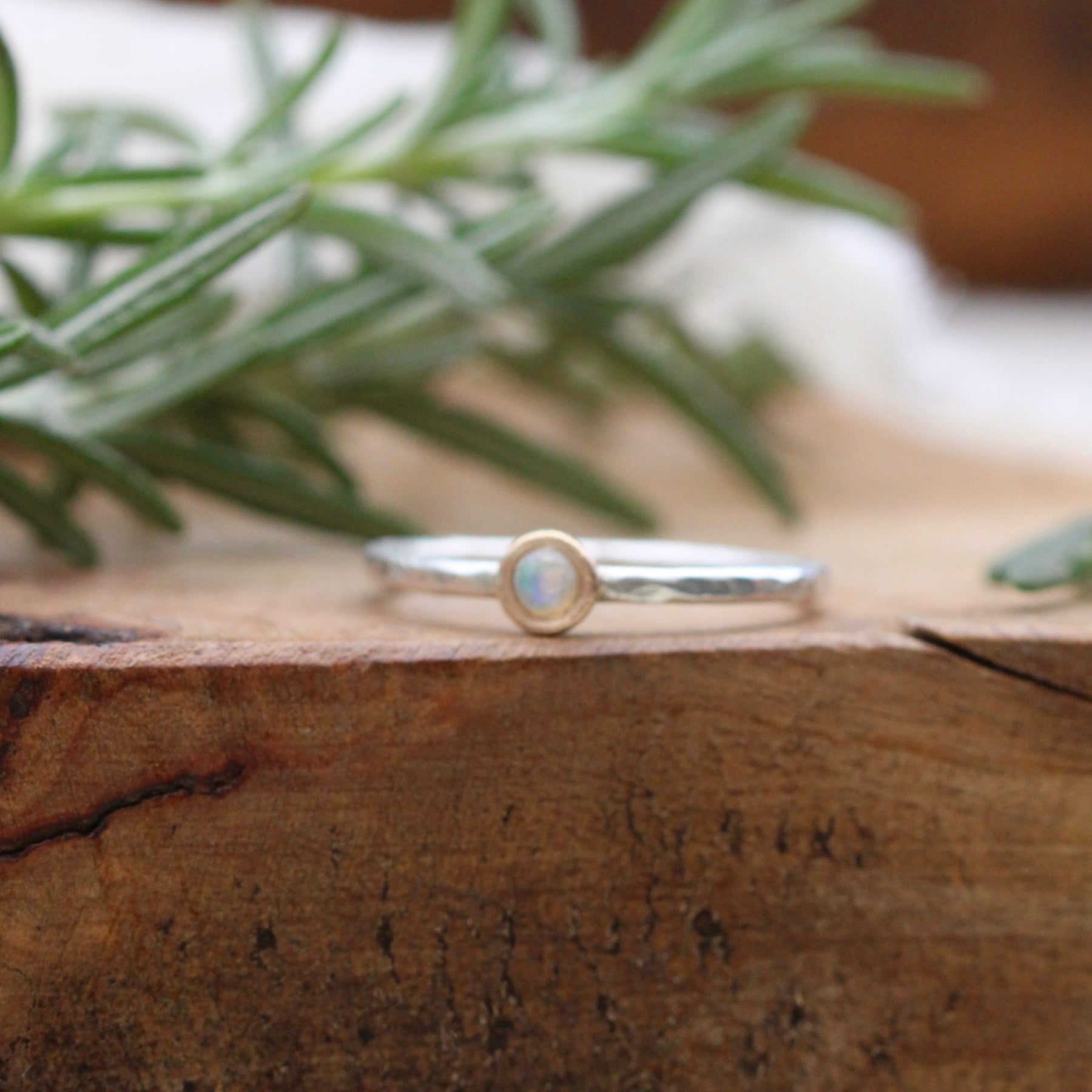 mixed metal gold and sterling silver opal stacking ring