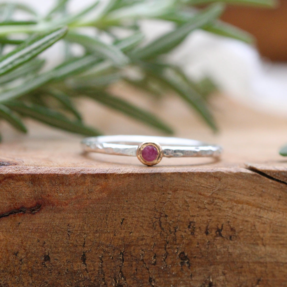 mixed metal gold and sterling silver Ruby stacking ring