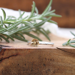 mixed metal 14k gold poppy and Diamond sterling silver stacking ring