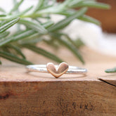 14k gold heart sterling silver ring