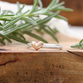 14k gold heart sterling silver ring