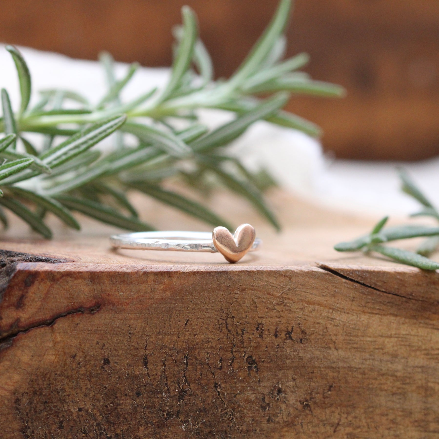 14k gold heart sterling silver ring