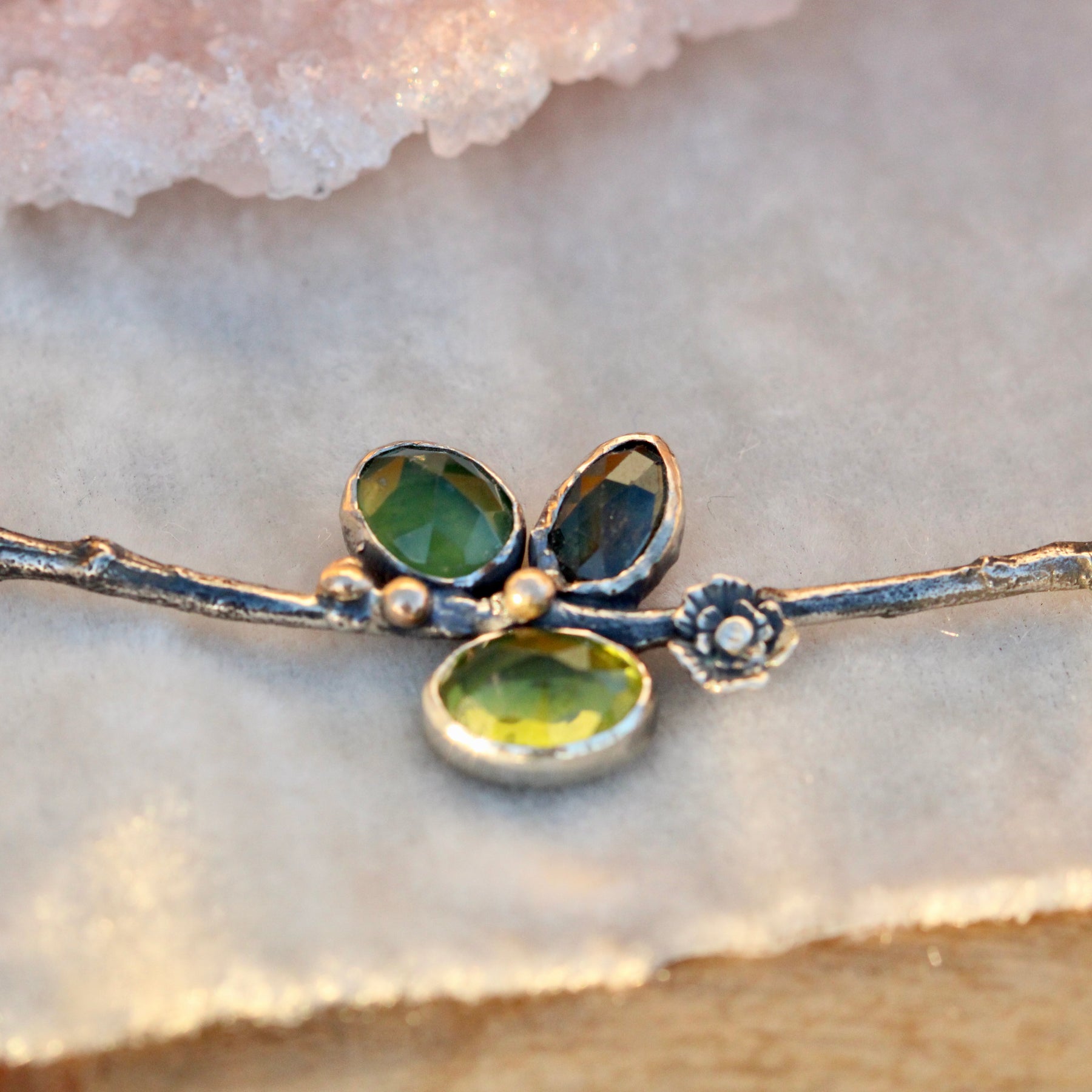 Poppy And Twig Green Sapphire, Peridot, Serpentine Silver Necklace