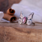Monarch Butterfly Sterling Silver Ring with Ruby