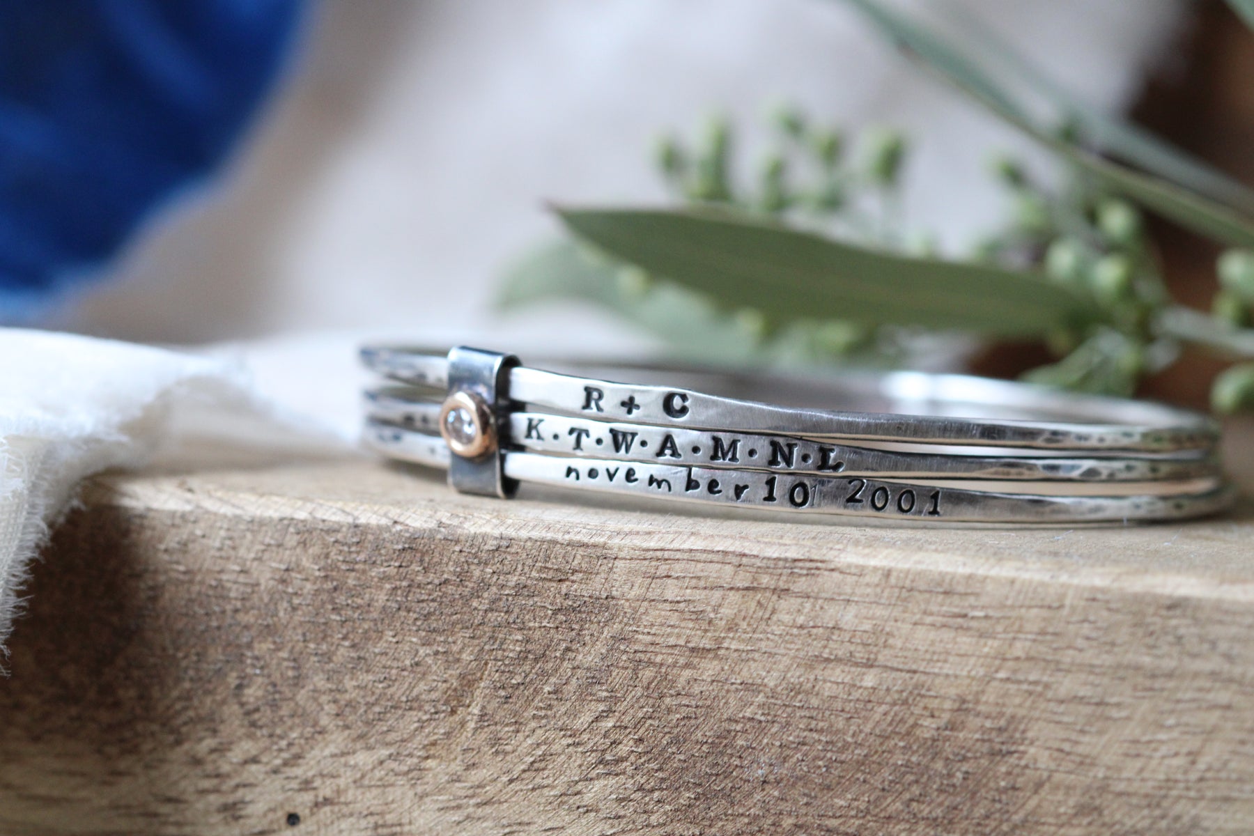 Bound by Love Diamond 14k gold and sterling silver personalized bangles