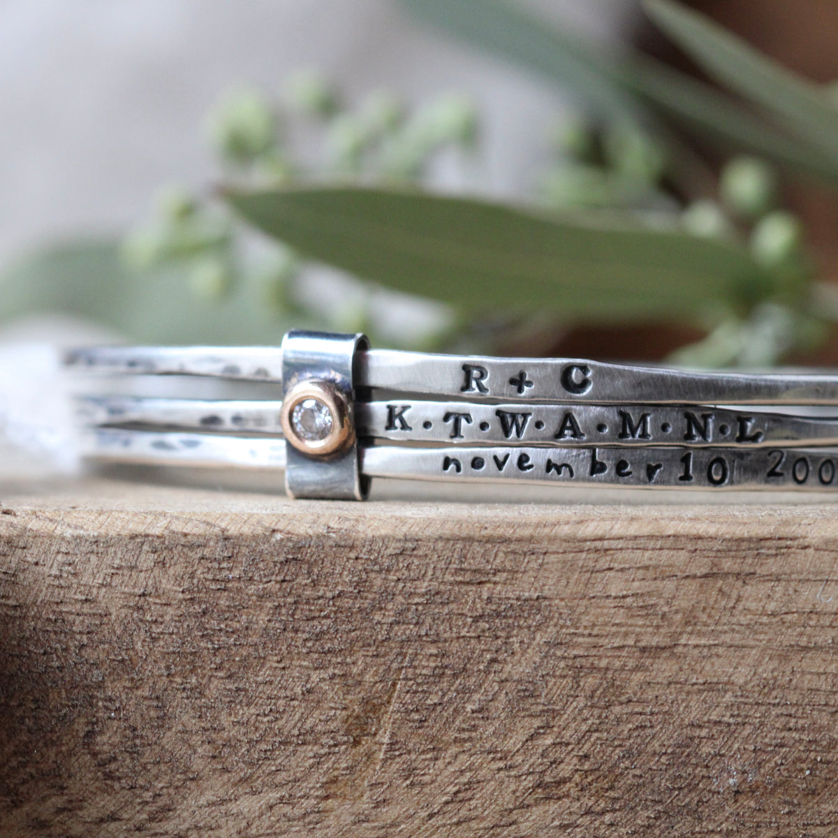 Bound by Love Diamond 14k gold and sterling silver personalized bangles