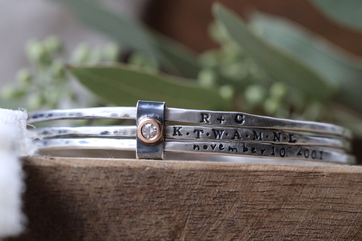 Bound by Love Diamond 14k gold and sterling silver personalized bangles