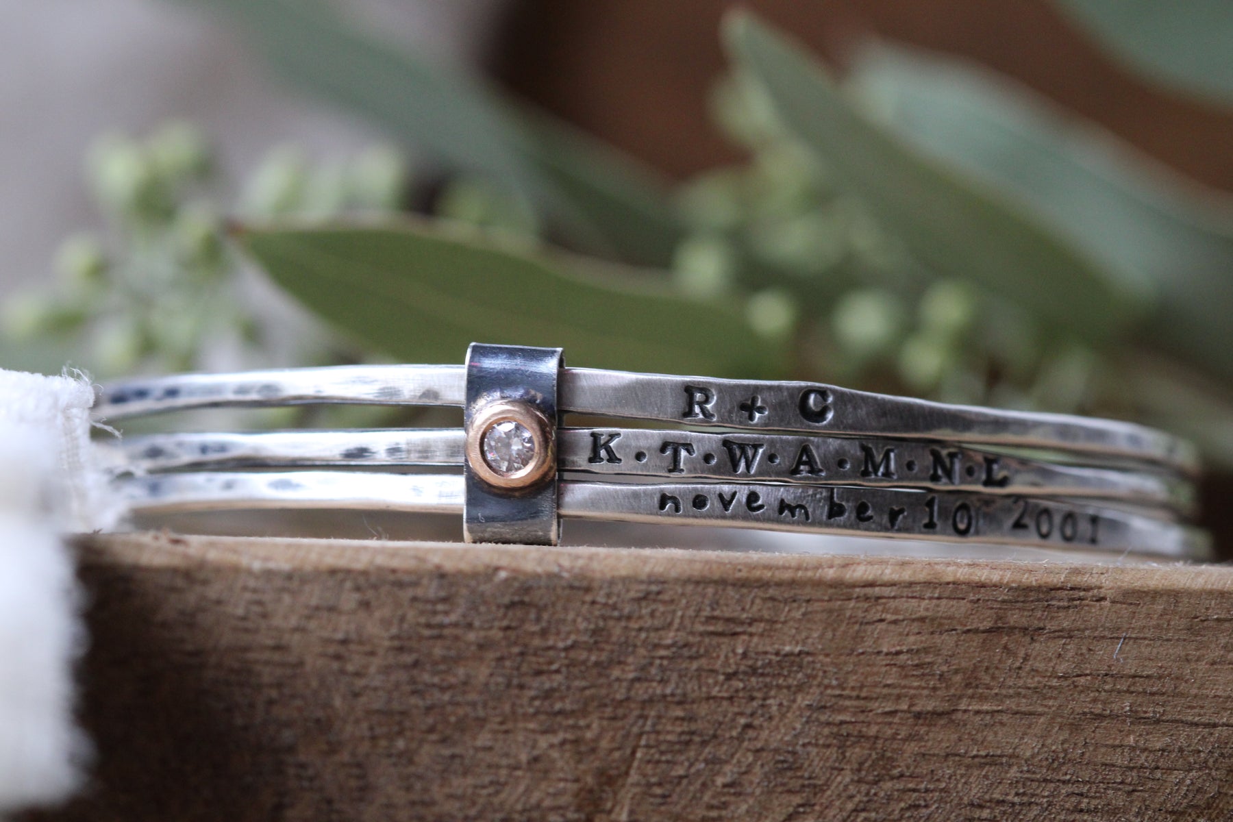 Bound by Love Diamond 14k gold and sterling silver personalized bangles