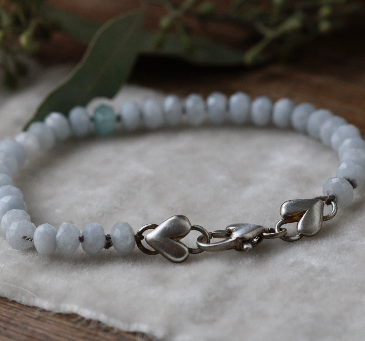 Aquamarine gemstone knotted bracelet