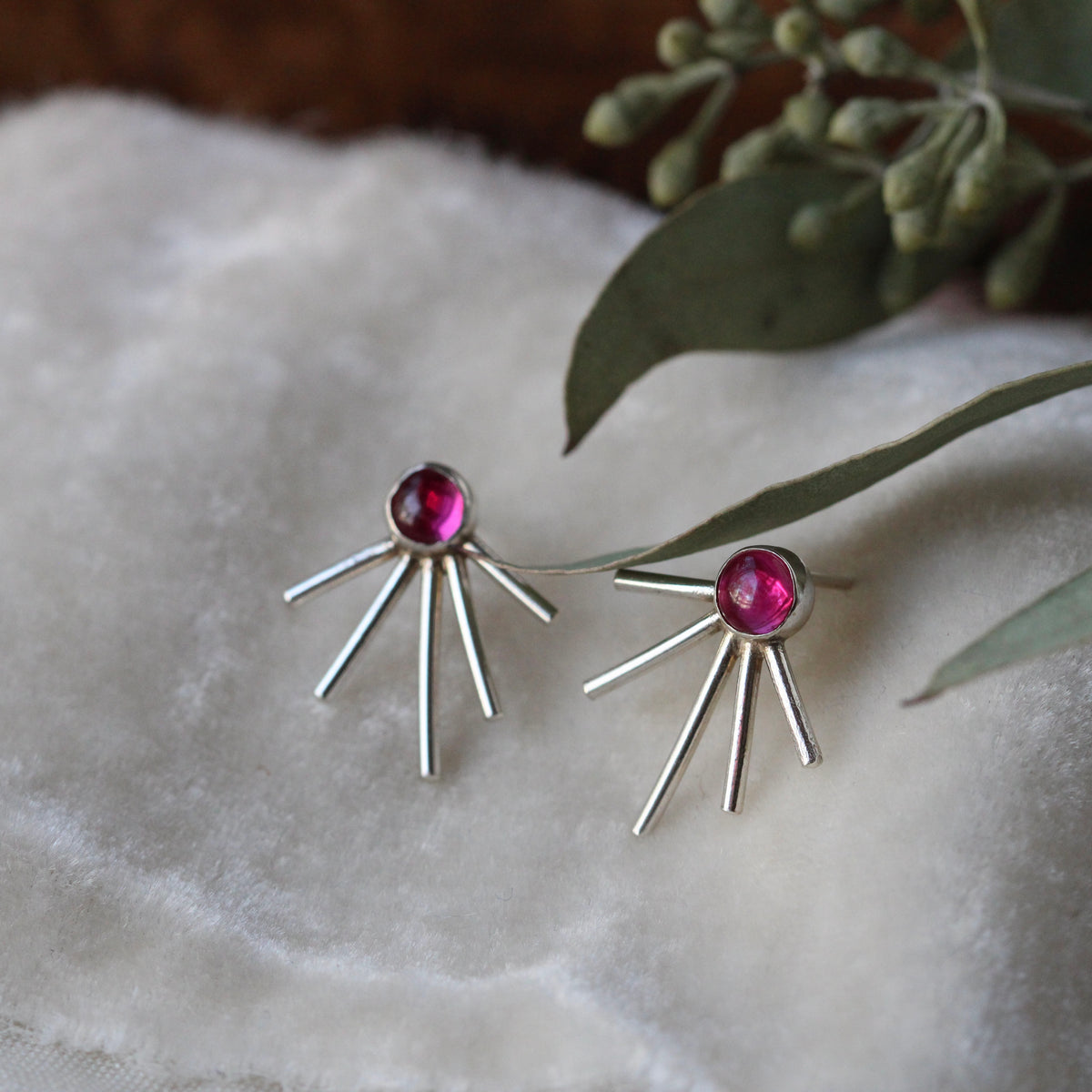 Starburst earrings Ruby and sterling silver