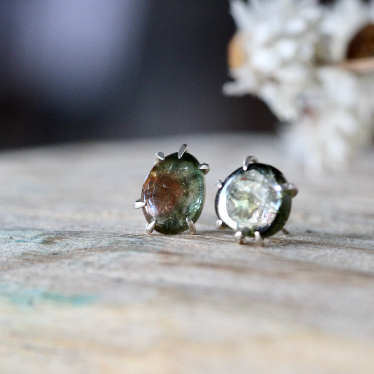 Prong set Watermelon Tourmaline stud earrings sterling silver