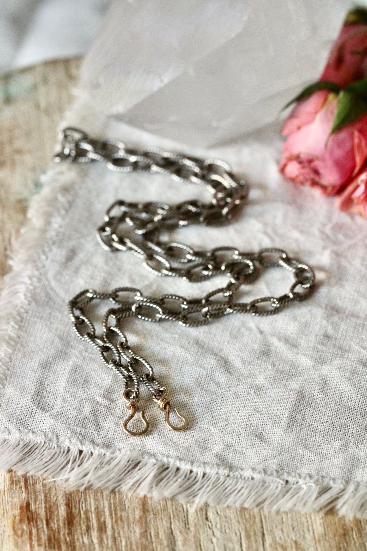 Interchangeable Necklace Sterling silver Chain with 14k gold hooks