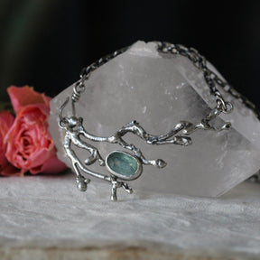 Interchangeable Sterling silver Coral and Kyanite pendant