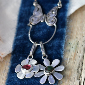 Deep Pink Tourmaline Sterling silver Flower charm