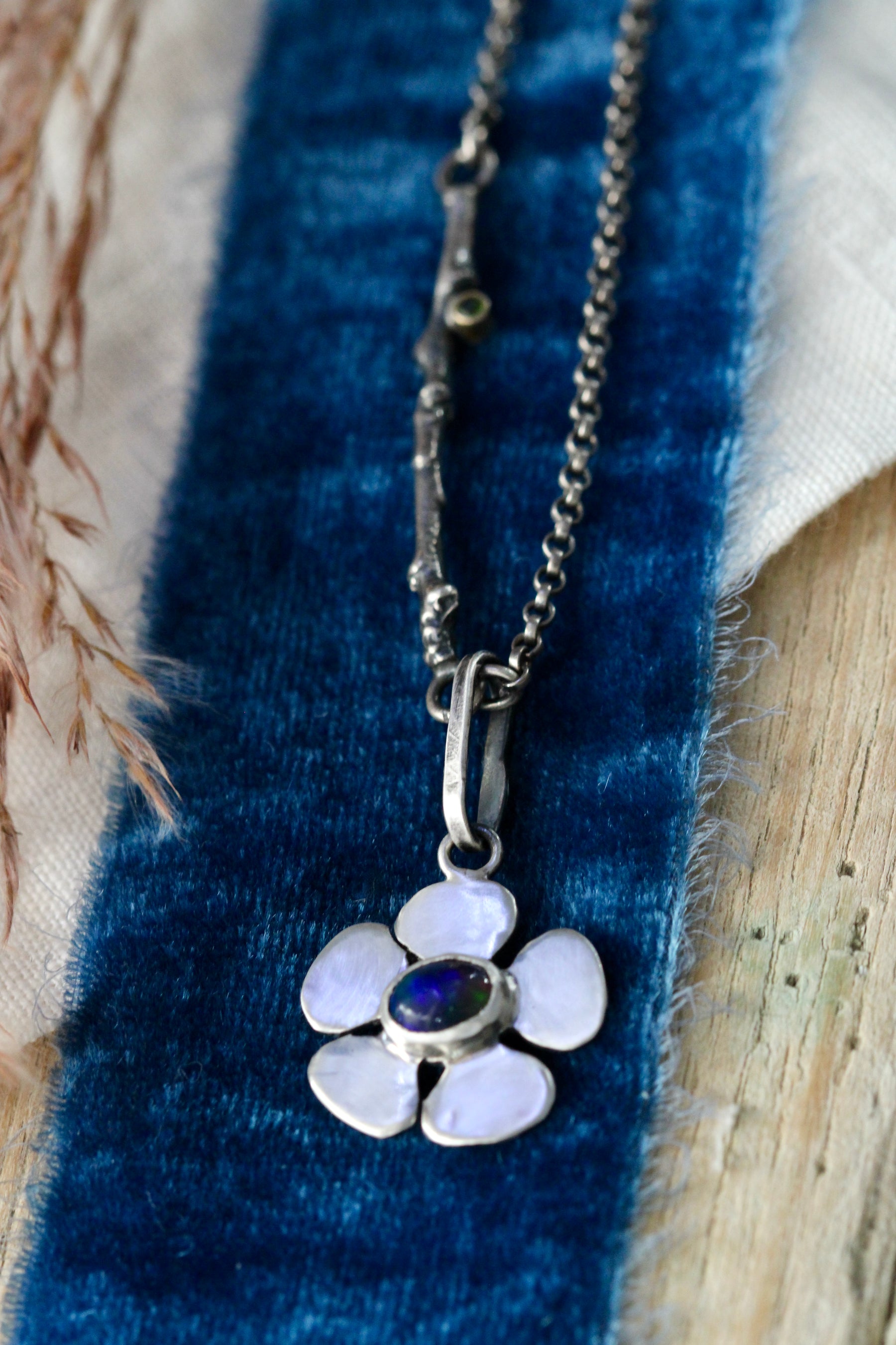 Black Opal Sterling silver Flower charm