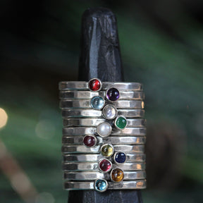 Natural Birthstone stacking rings sterling silver