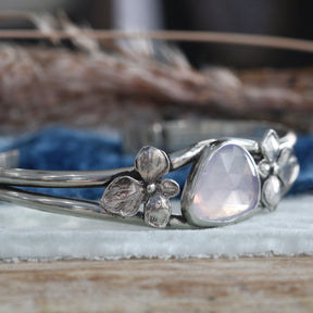 Hydrangea and Lilac Quartz Sterling silver Cuff Bracelet