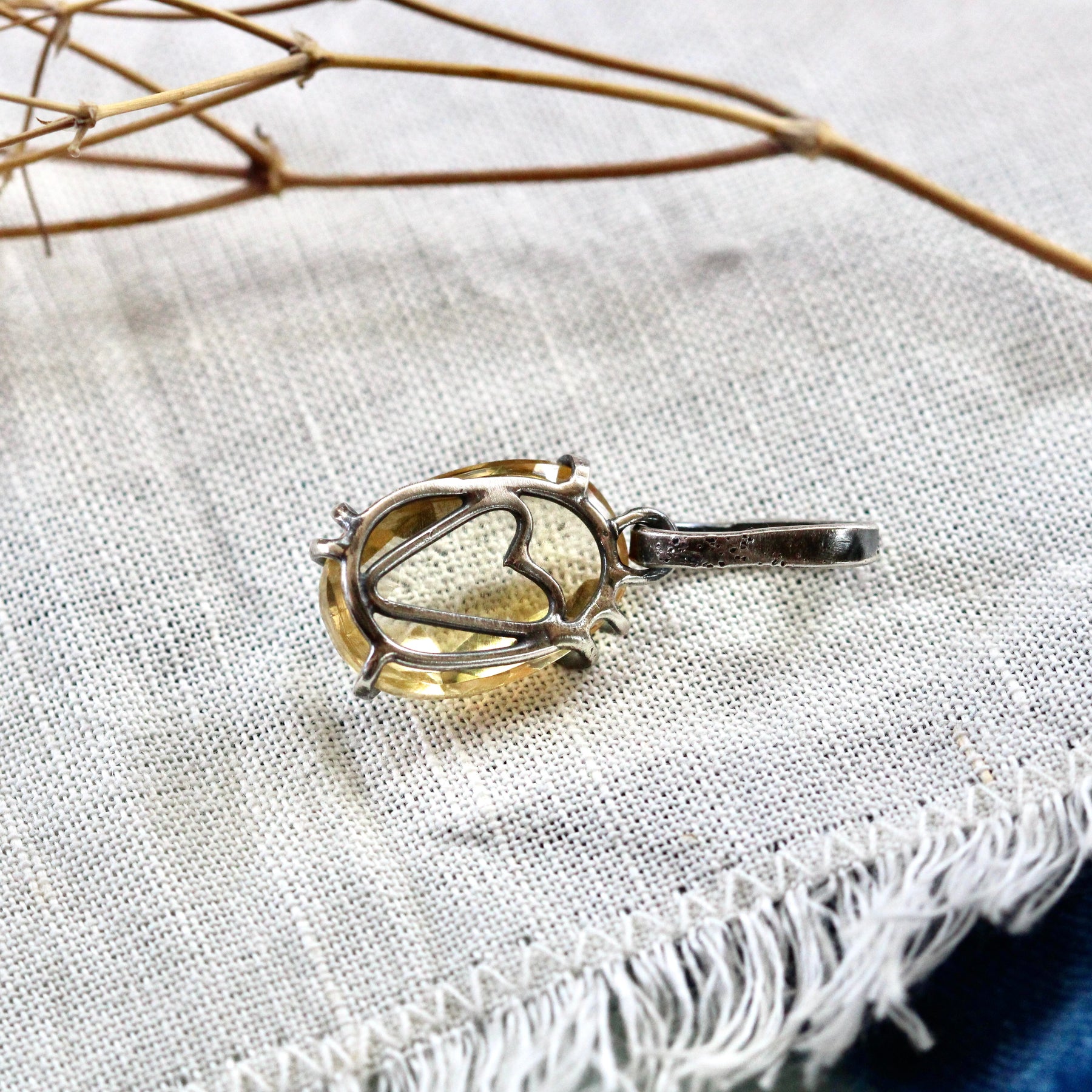 Rose cut Citrine prong set in sterling silver with heart detail