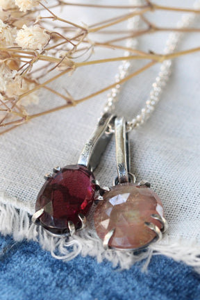 Rose cut Rhodolite Garnet prong set in sterling silver with heart deatail