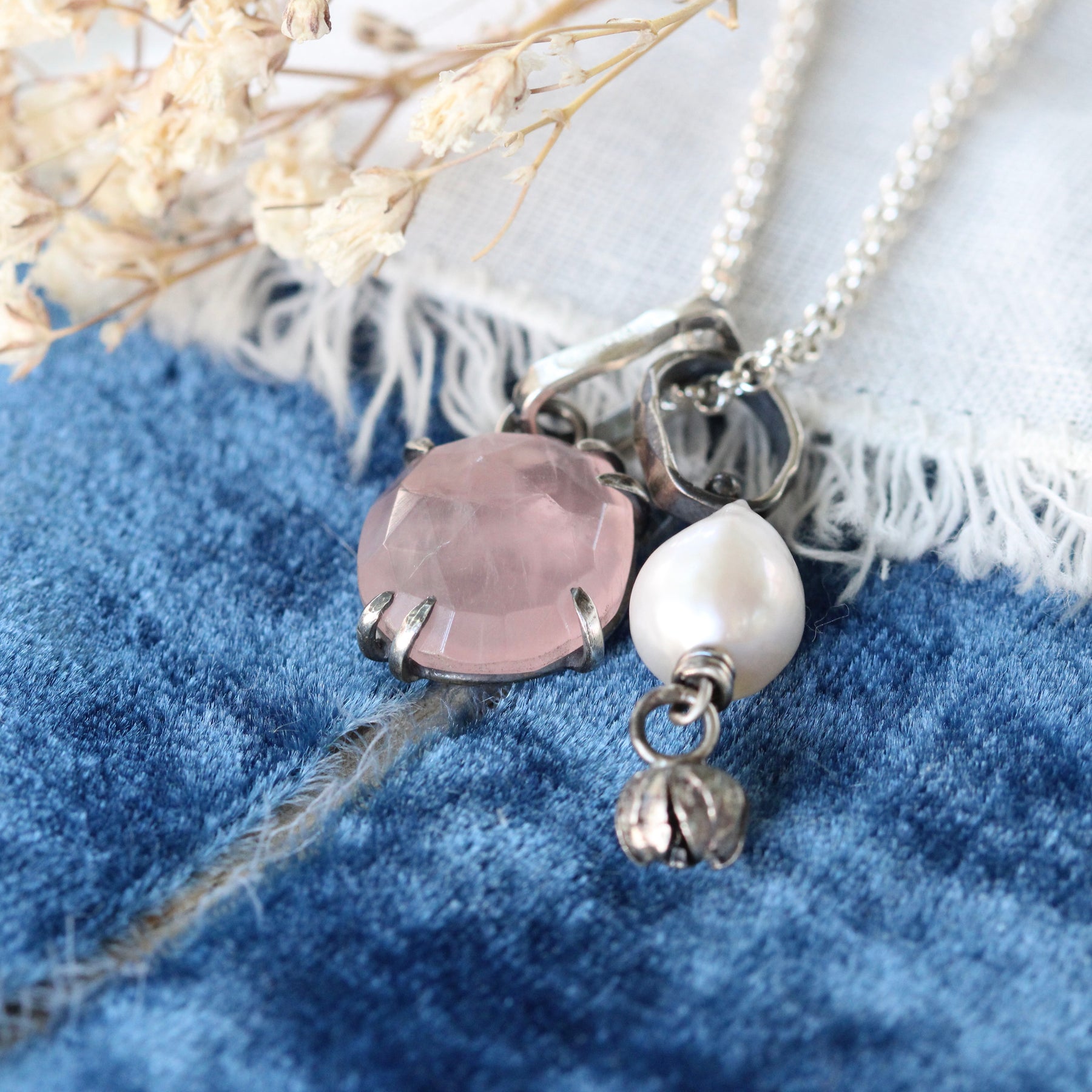 Rose cut Pink Sapphire prong set in sterling silver with heart detail