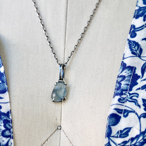 Rose cut Aquamarine prong set in sterling silver with heart detail