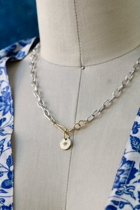 Hand-Forged Silver & 18k Gold Chain Necklace with Diamond Star Pendant