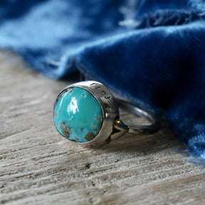Turquoise Ring with Bronze heart and inscription on bezel ARCHIVE SALE