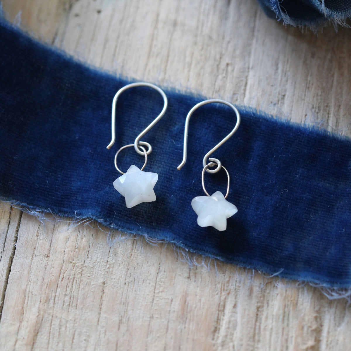 White Moonstone Star dangle Sterling Silver earrings ARCHIVE SALE