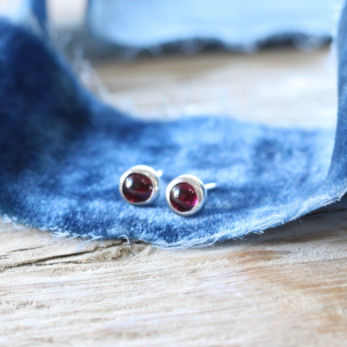 Smooth Garnet Gemstone Sterling silver stud earrings ARCHIVE SALE