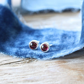 Smooth Garnet Gemstone Sterling silver stud earrings ARCHIVE SALE