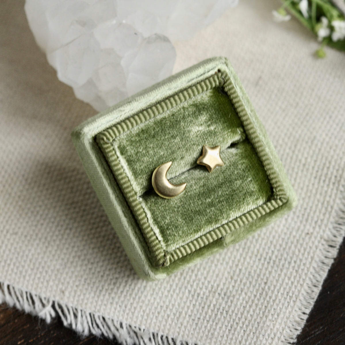 Sculpted Bronze Moon and Star Post Stud Earrings