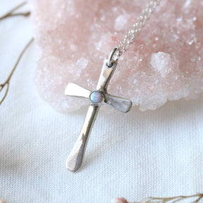 Sterling silver birthstone cross necklace