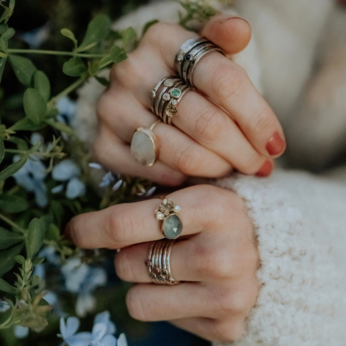mixed metal gold and sterling silver Ruby stacking ring
