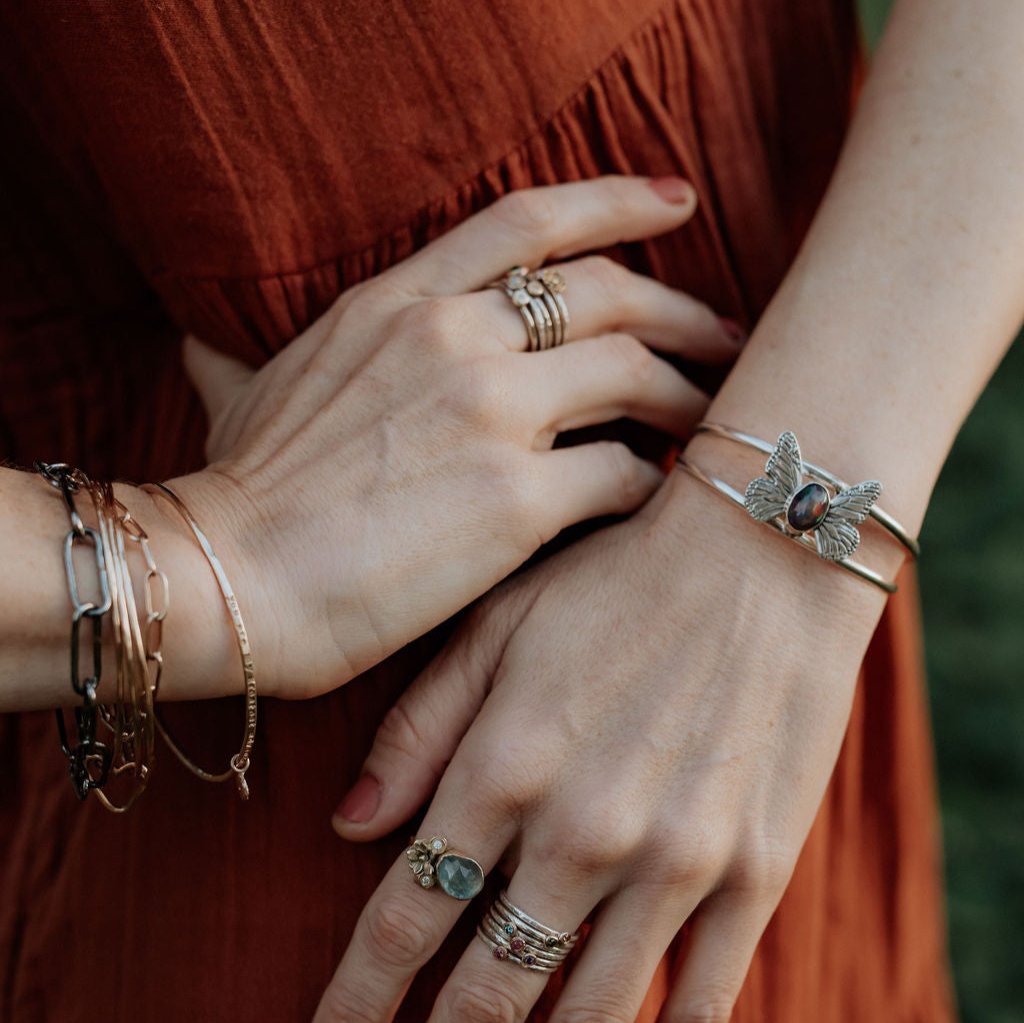 Monarch Butterfly With Black Opal Cuff Bracelet