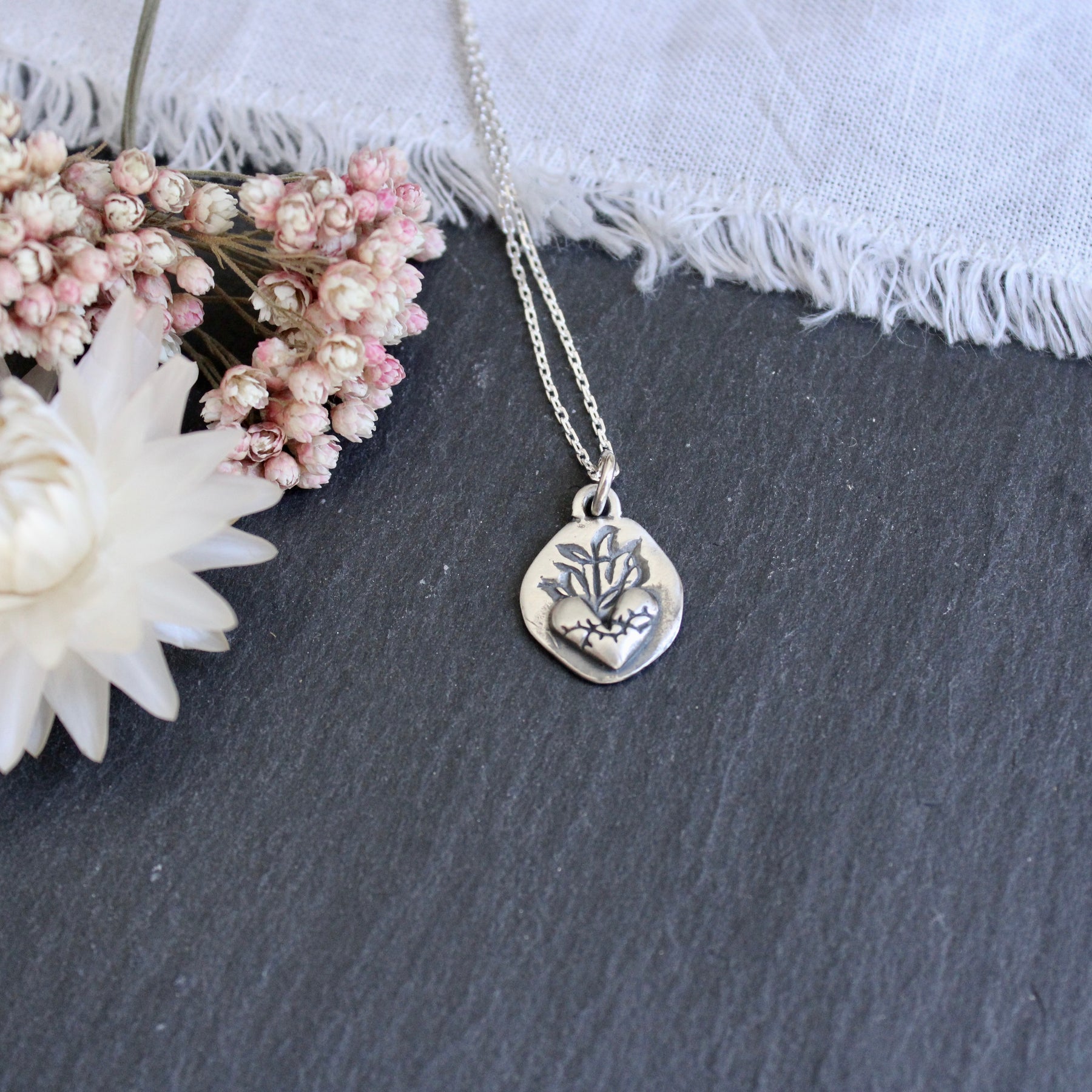 Sacred Heart Sterling Silver Necklace