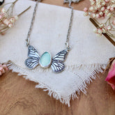 Monarch Butterfly Aqua Chalcedony And Sterling Silver Necklace