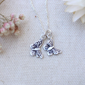 Initial Butterfly Charm Necklace Sterling Silver