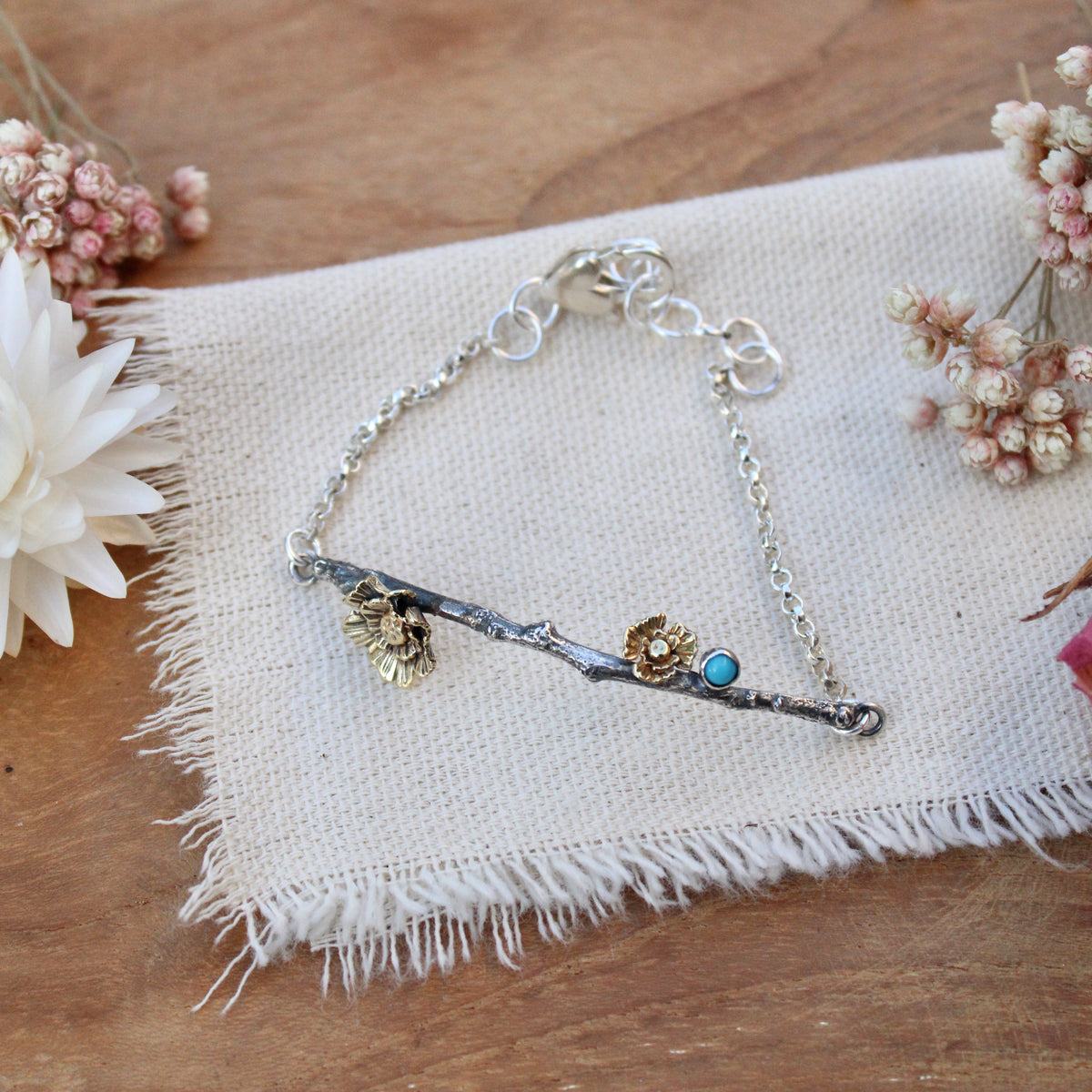 Poppy And Twig Bar Mixed Metal Bracelet with Turquoise