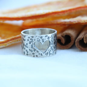 Heart Cut out sterling silver wide band ring