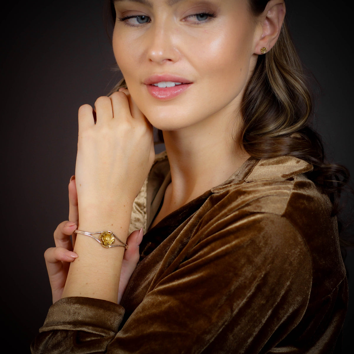 Bronze Poppy and Sterling Silver Cuff Bracelet