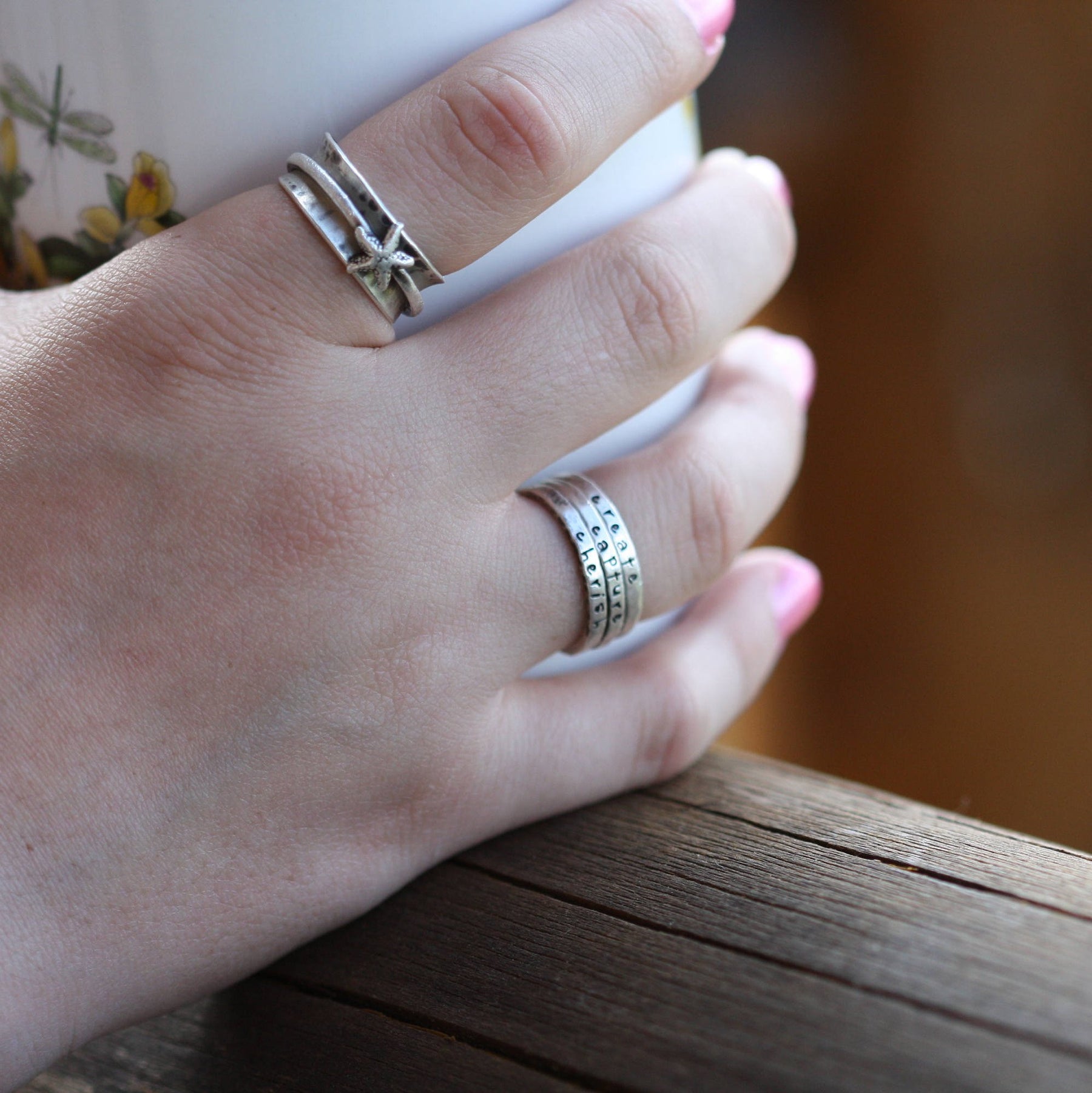Personalized Sterling Silver Stamped Stacking Rings