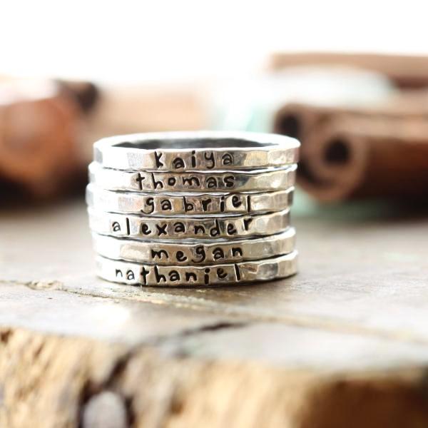Personalized Sterling Silver Stamped Stacking Rings